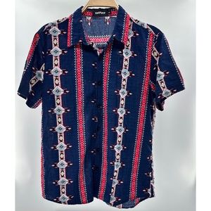 Vintage Vat Pave Tribal Pattern Button Down Collar Shirt